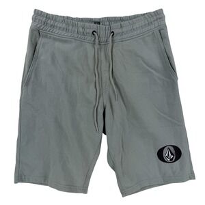 Volcom Sweat Shorts Mens Medium Green Fleece Drawstring Elastic Waist Casual